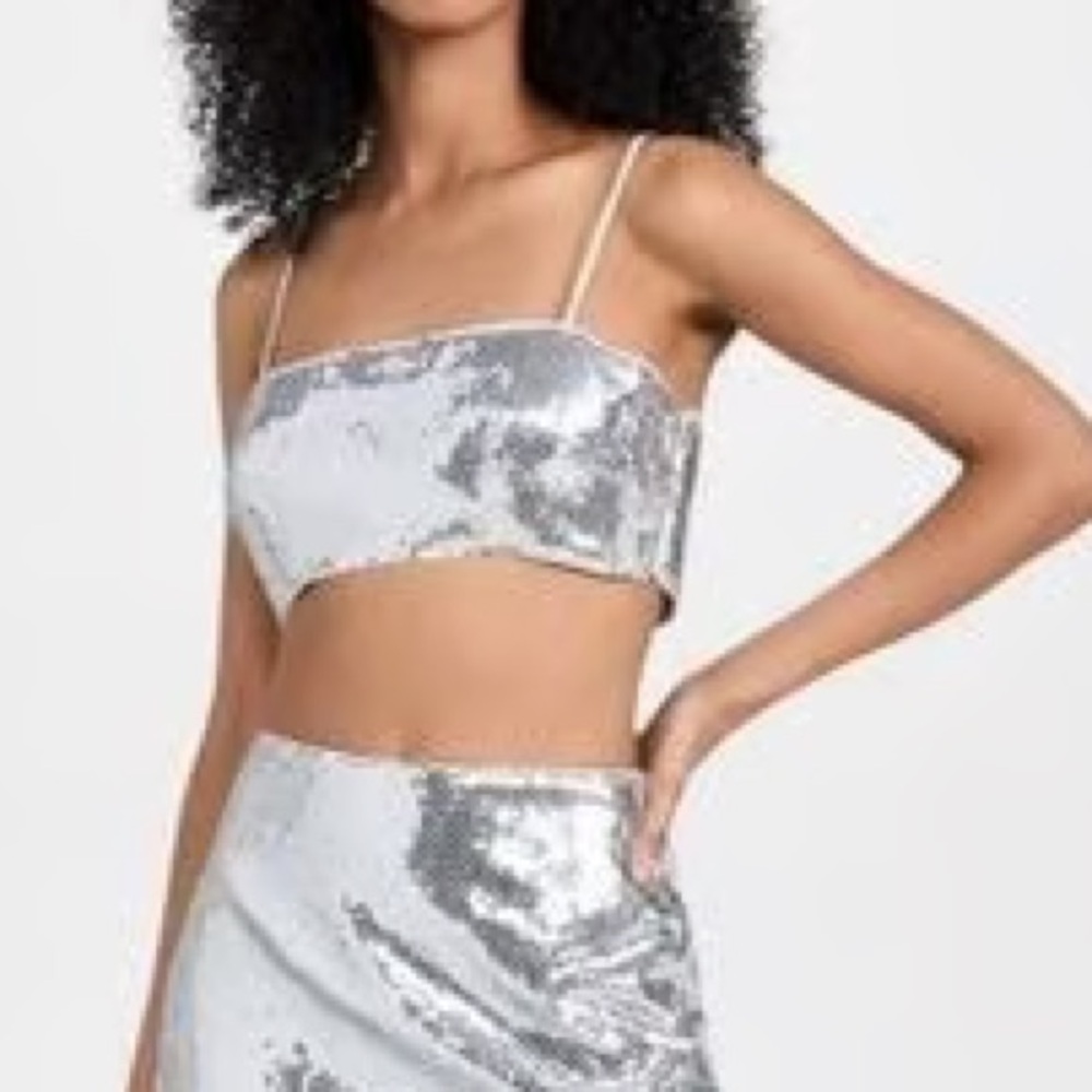 NWT RHODE Sequin Crop Top in Silver Sz 4